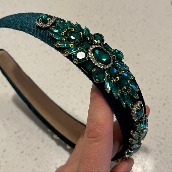 Emerald‎ green color rhinestones Headband - Picture 5 of 12